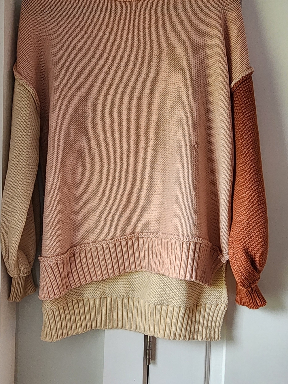 Altar'd State Blush, Cream & Rust Colorblock Crewneck Sweater